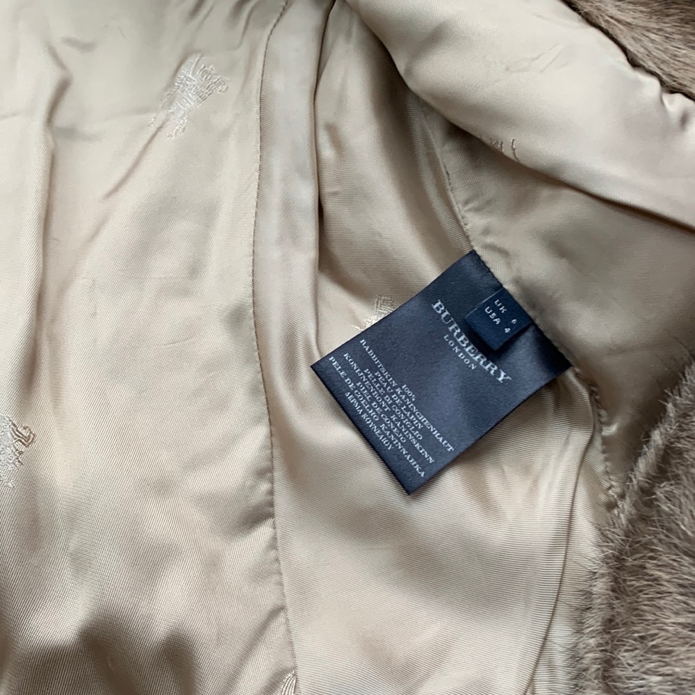 Burberry 🤎 London Cropped Crop Brown Fur Satin Lined Coat Mob Wife Chic 4US 6UK - Picture 12 of 15